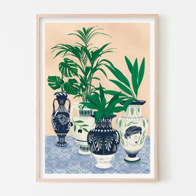 Grecia jarrones arte impresión / cartel de plantas ilustradas / arte de la pared de la sala de estar