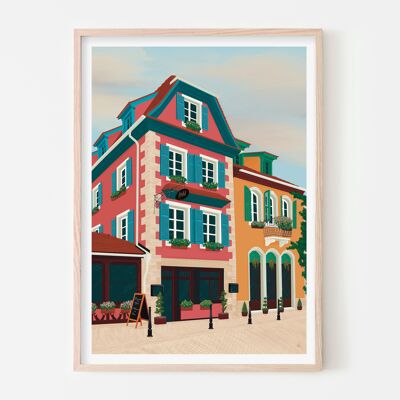 Frankreich Elsass Kunstdruck / Buntes Reiseposter / Wohnzimmer Wandkunst