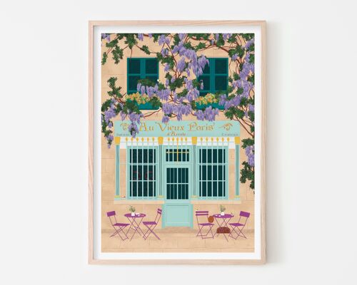 Parisian Cafe Art Print / Pastel Pink Poster / Kitchen Wall Art