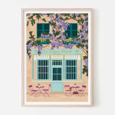 Parisian Cafe Art Print / Pastel Pink Poster / Kitchen Wall Art