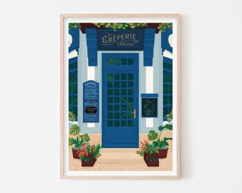 Impression d’art de crêperie parisienne / Affiche bleue et rose / Art mural de voyage dans le salon 1