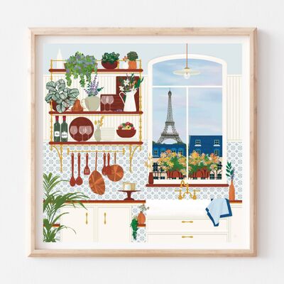 French Kitchen Art Print / Eiffel Tower Poster / Pastel Wall Art