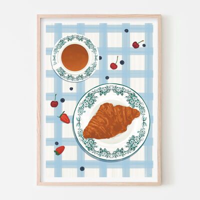 Stampa artistica di croissant parigino/Poster della colazione/Arte da parete della cucina