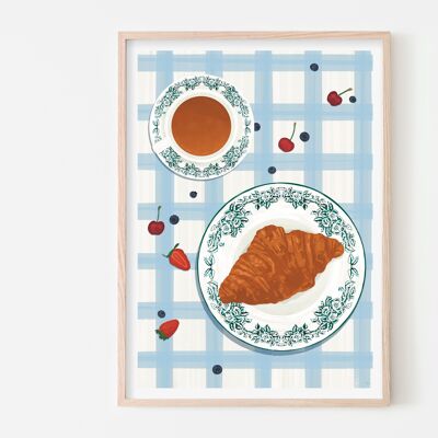 Stampa artistica di croissant parigino/Poster della colazione/Arte da parete della cucina