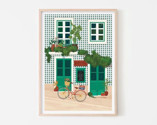 Lisbon Restaurant Art Print / Colourful Poster / Green Bedroom Wall Art