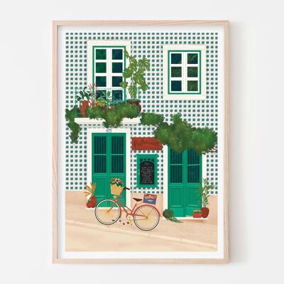 Stampa artistica del ristorante di Lisbona/Poster colorato/Arte da parete per camera da letto verde