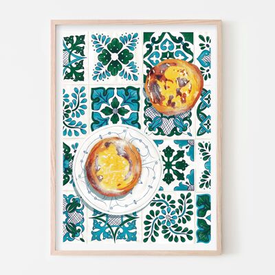 Stampa artistica Pasteis de Nata di Lisbona / Poster di cibo colorato / Arte della parete della cucina