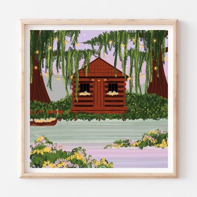 Bayou in New Orleans Kunstdruck / Buntes Reiseposter / Zauberhaftes Kinderzimmer Wanddekor