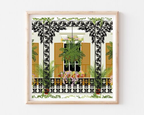 Plants Balcony in New Orleans Art Print / Botanical Poster / Leafy Wall Decor