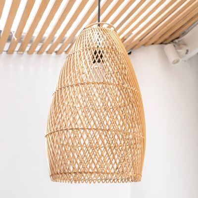 Lampada a sospensione con paralume allungato in rattan TABUNG