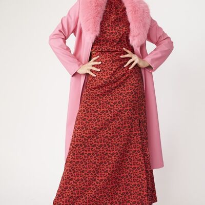 Trench-coat en cuir écologique rose