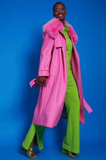 Trench-coat en cuir écologique rose vif 2