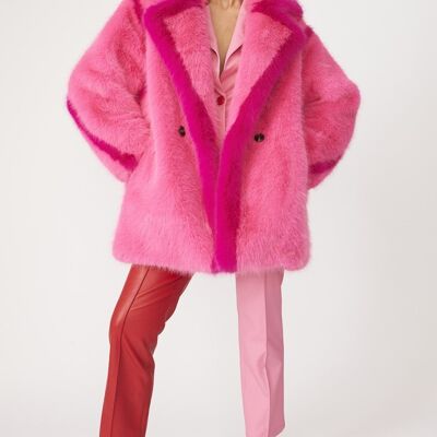 Cappotto longuette in bambù naturale rosa lavorato a maglia