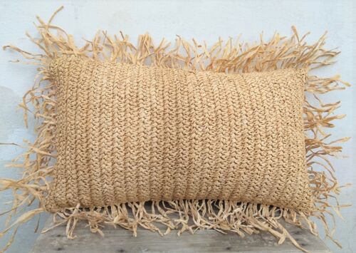 Natural Handmade Raffia Fringed Cushion cover