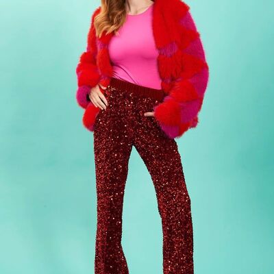 Red Sequin Flared Trousers