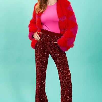 Pantaloni svasati con paillettes rosse