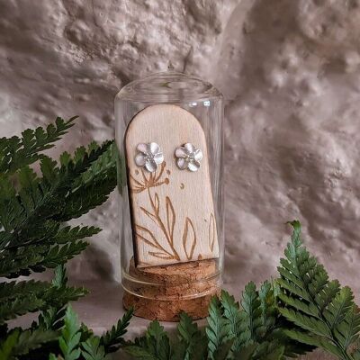 Detailed Floral Sterling Silver Studs in Glass Terrarium Tube