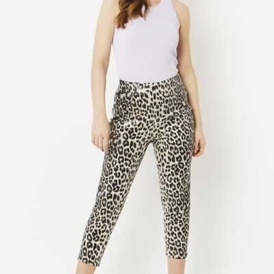 Graue Hose aus Wildlederimitat mit Leopardenmuster