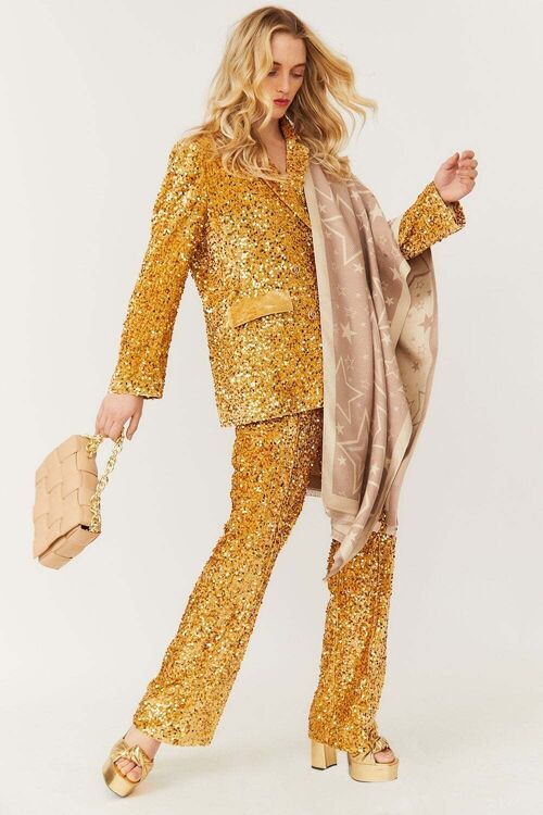 Gold Sequin Flared Trousers
