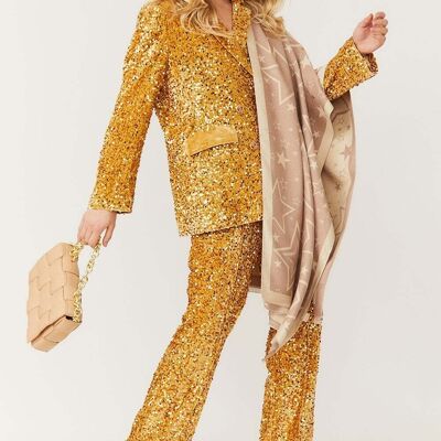 Gold Sequin Flared Trousers