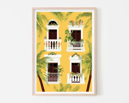 Puerto Rican Balconies Art Print / Tropical Yellow Poster / Latin Wall Decor