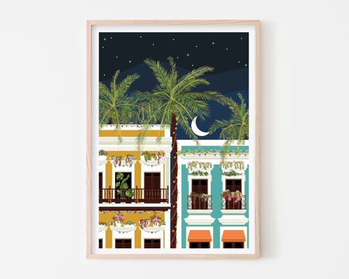 Puerto Rican Nights Art Print / Tropical Latin Poster / Night Bedroom Art