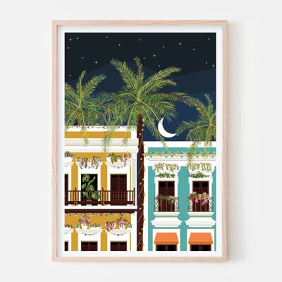 Puerto Rican Nights Kunstdruck / Tropisches lateinamerikanisches Poster / Nachtschlafzimmerkunst