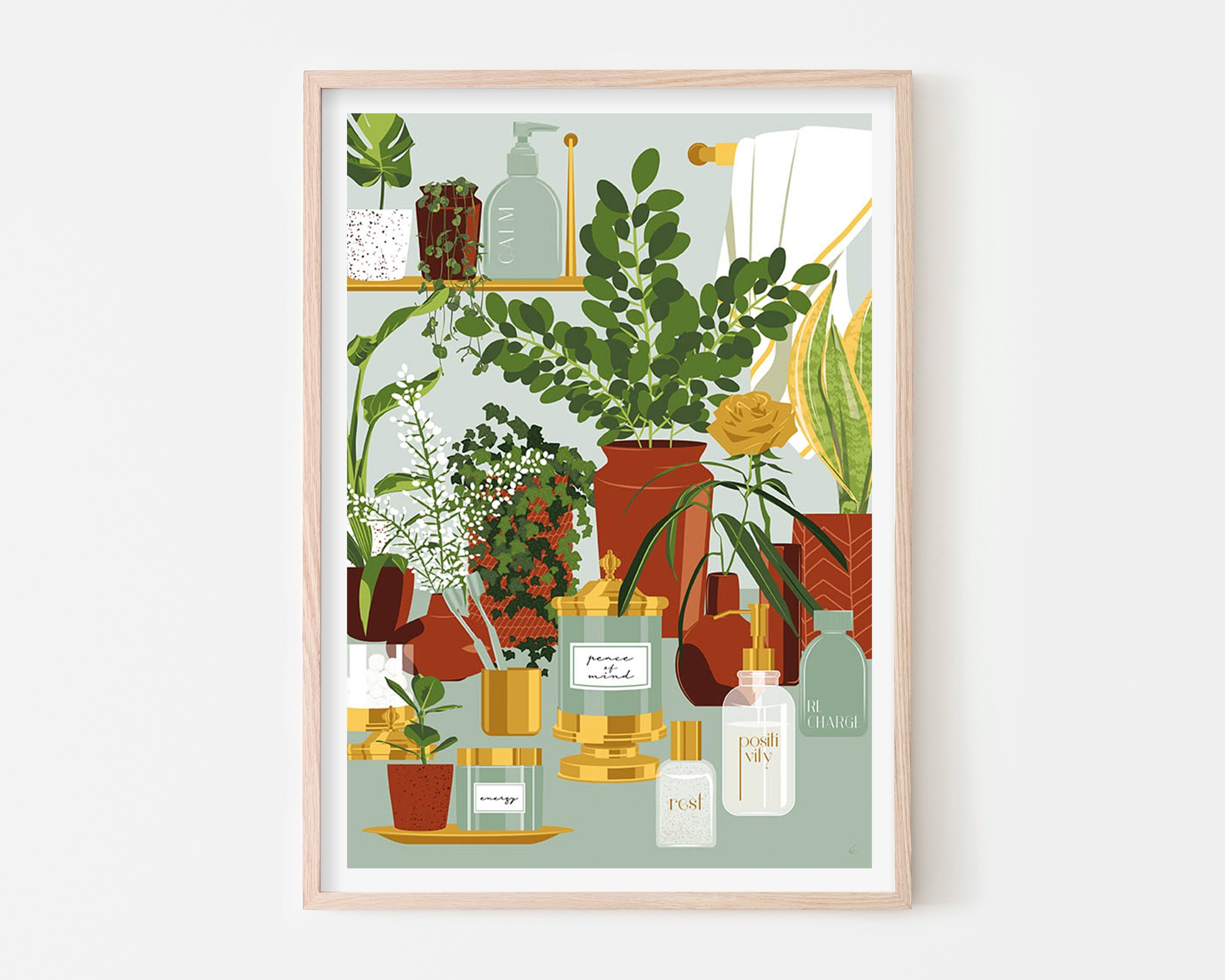 Lámina artística de autocuidado y amor | Póster de positividad | Plantas