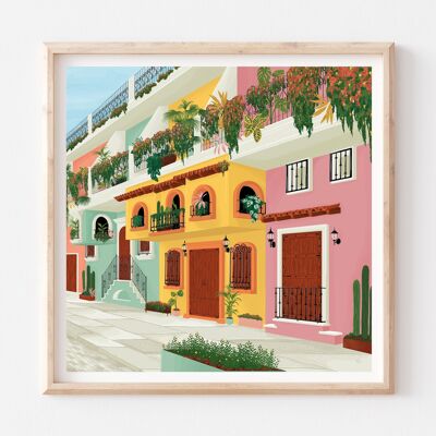 Stampa artistica di Puerto Vallarta in Messico / Poster di case latine