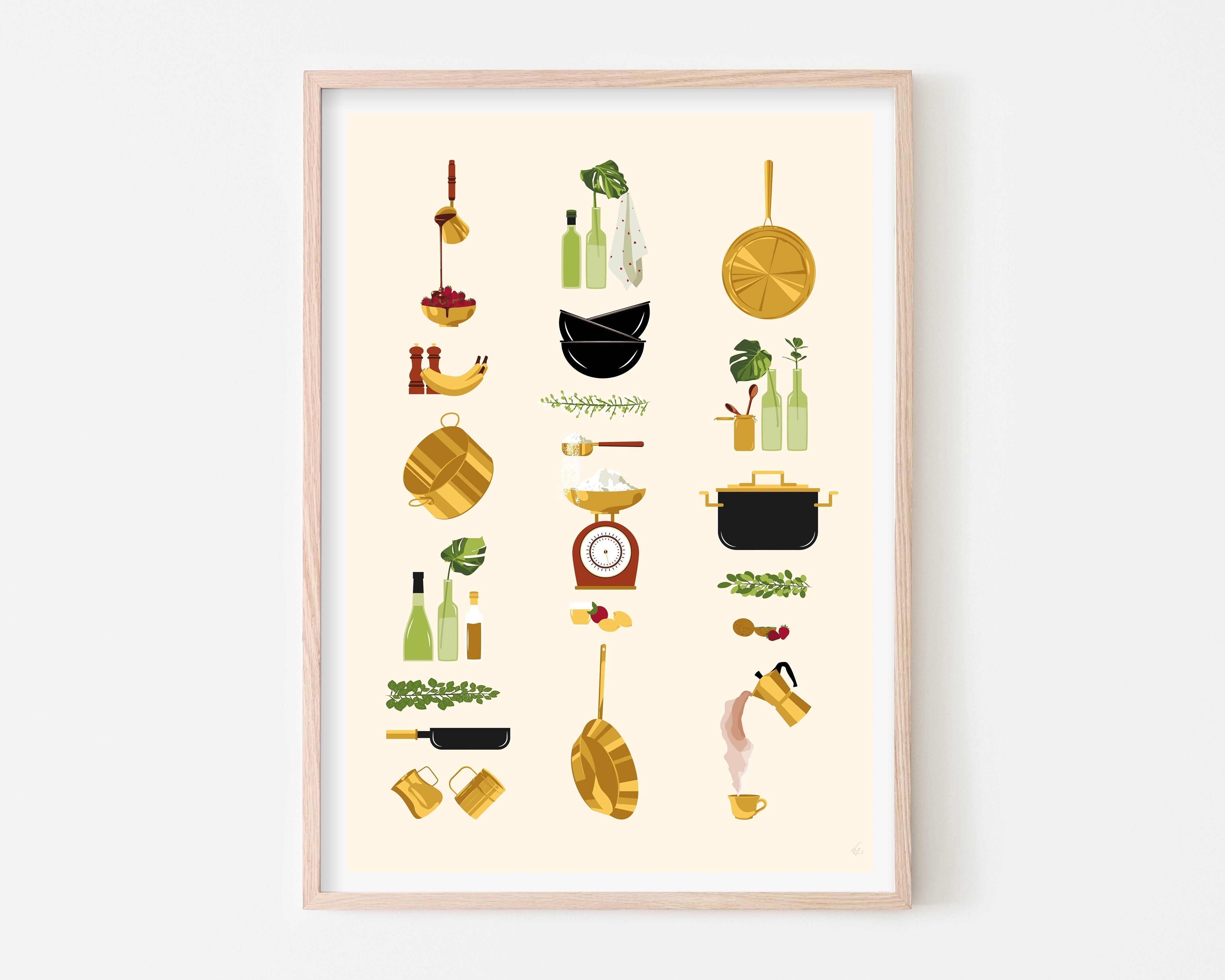 Stampa artistica con ingredienti da cucina | Poster da cucina | Neutro