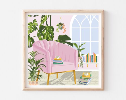 Pink Reading and Tea Corner Art Print