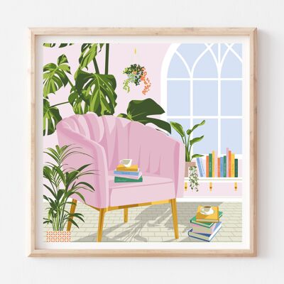 Pink Reading and Tea Corner Art Print