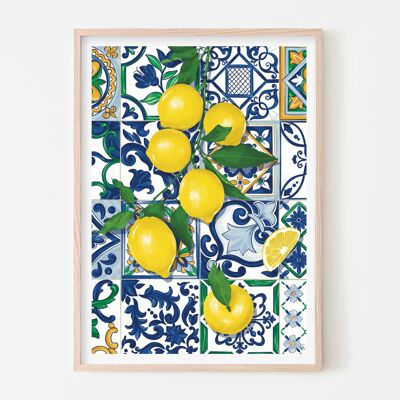 Limones sobre azulejos italianos Lámina artística