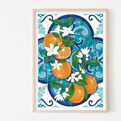Orangen über spanischen Fliesen Kunstdruck