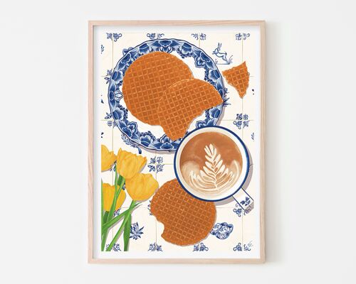 Stroopwafels Over Dutch Delft Tiles Coffee Break Art Print