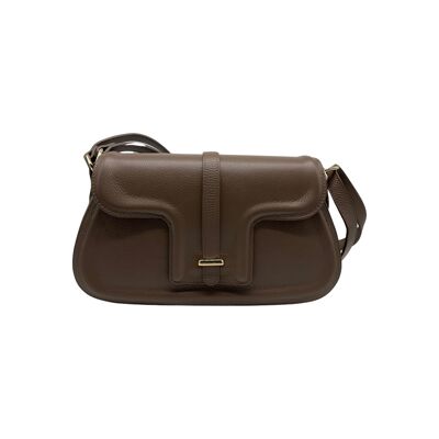 ALMA TAUPE GRAINED LEATHER FLAP BAG