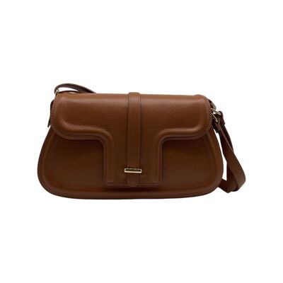 ALMA CAMEL GRAINED LEATHER FLAP BAG