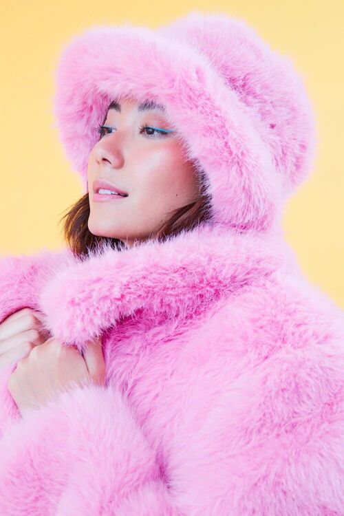 Pink Bamboo Faux Fur Bucket Hat