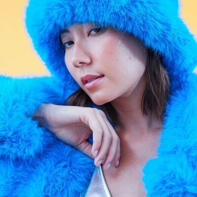 Blue Eco Bamboo Faux Fur Bucket Hat