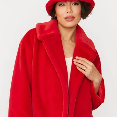 Red Faux Fur Bucket Hat