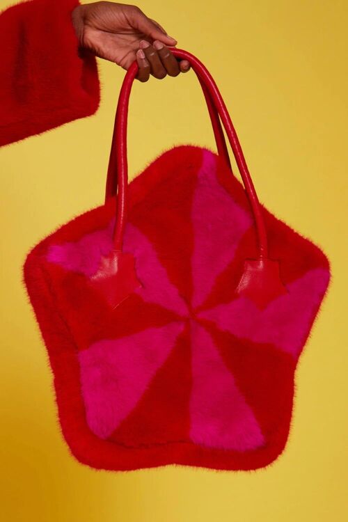 Red Bamboo Faux Fur Star Tote Bag