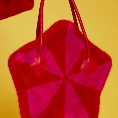 Borsa tote con stella in pelliccia sintetica di bambù rossa