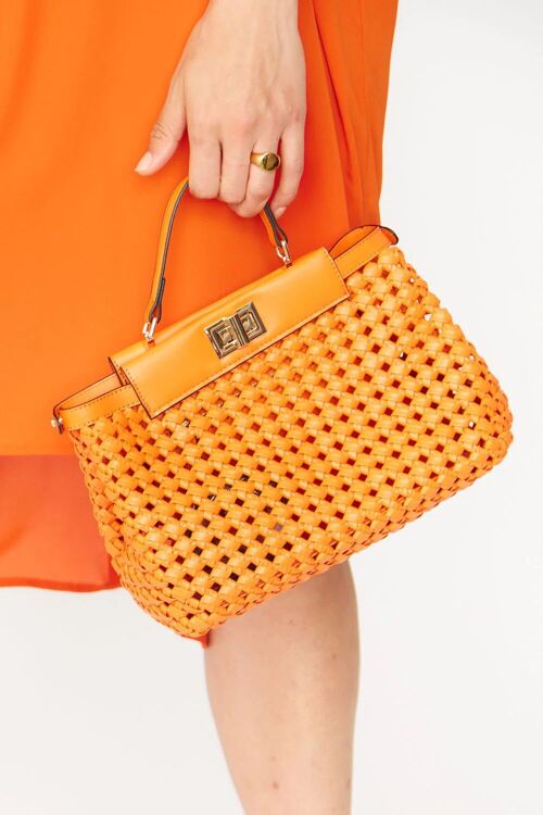 Orange Eco Leather Hand Woven Bag