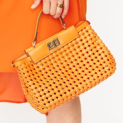 Handgewebte Tasche aus orangefarbenem Öko-Leder