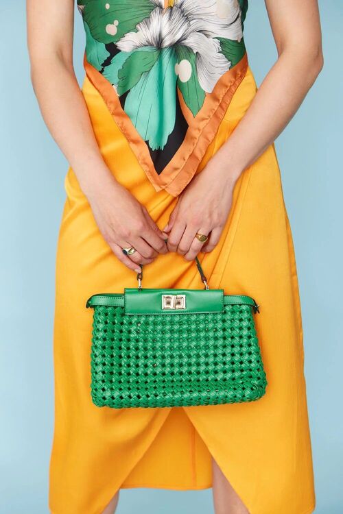Green Eco Leather Hand Woven Bag