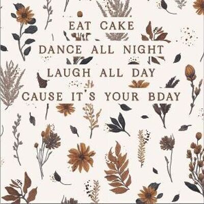 Tarjeta de felicitación | Come pastel y baila toda la noche.