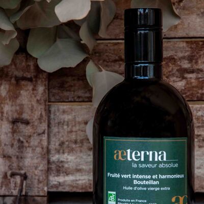 Extra natives Olivenöl Intensives und harmonisch fruchtiges grünes Bouteillan