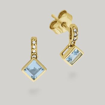 Boucles d'oreilles puces topaze bleue & diamants | 585 or 1