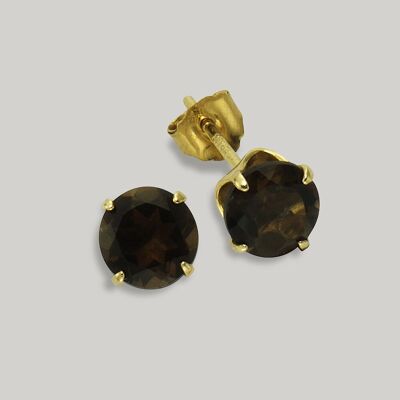 Smoky quartz stud earrings | 585 gold