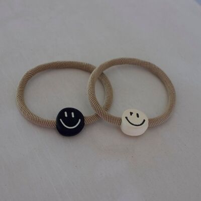 Élastiques à cheveux smiley | Lot de 2 beiges